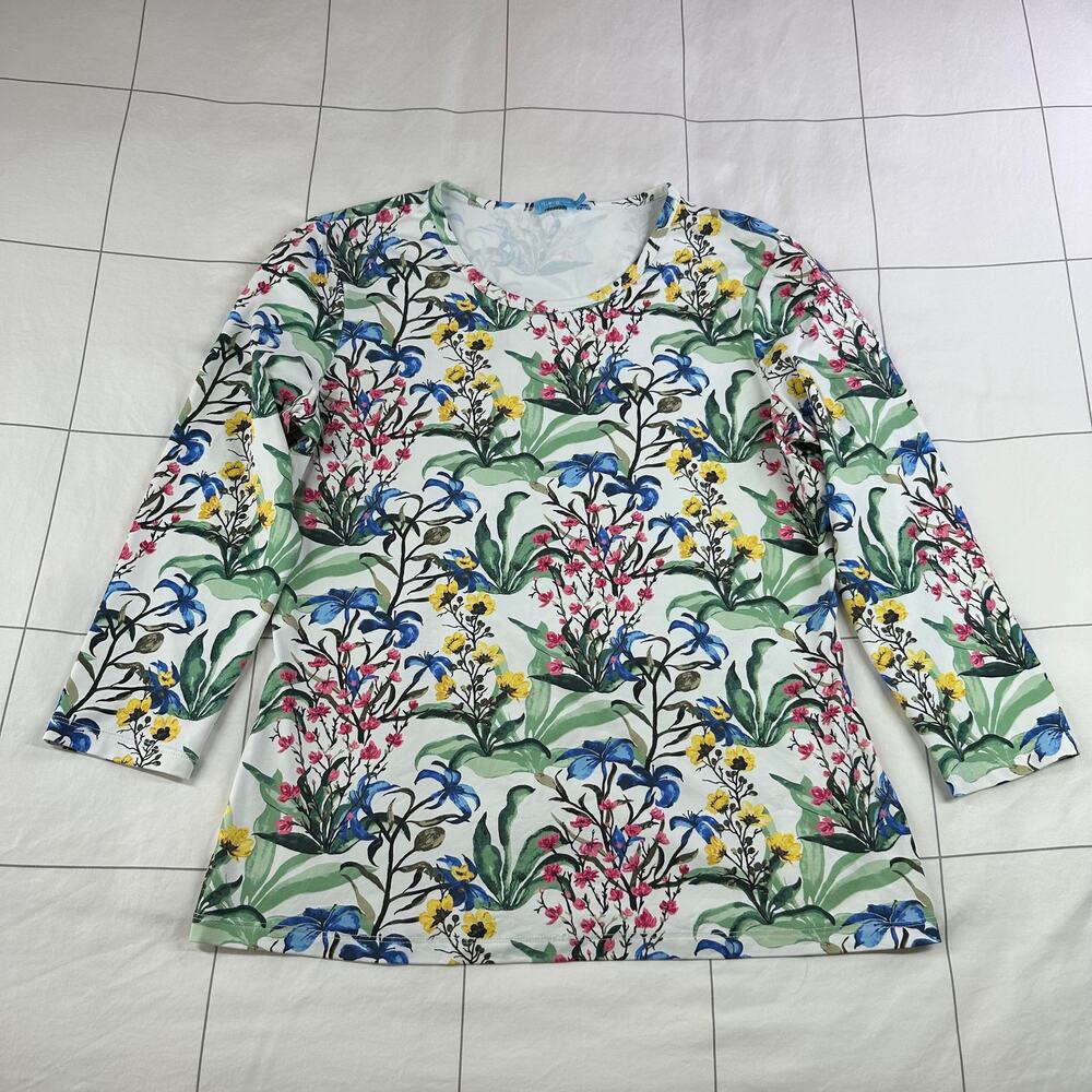 J. Mcaughlin Top Women Medium White Floral Garden Catalina Cloth Cottage Stretch
